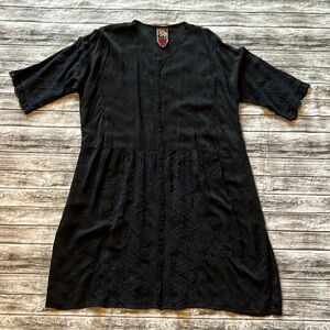 Johnny Was Black Eyelet Embroidered Button Down Short Sleeve Dress XL